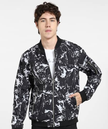 Men Green Solid Zippered Full-Zip Slim Fit Bomber Jacket