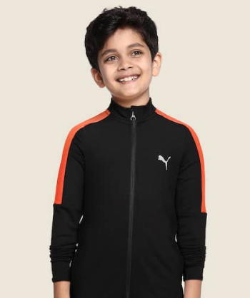 Boys Orange Colourblocked Hooded Sweatshirt